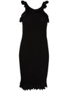 Alexander Wang Black Ruched Ruffle-trim Midi Dress In Black