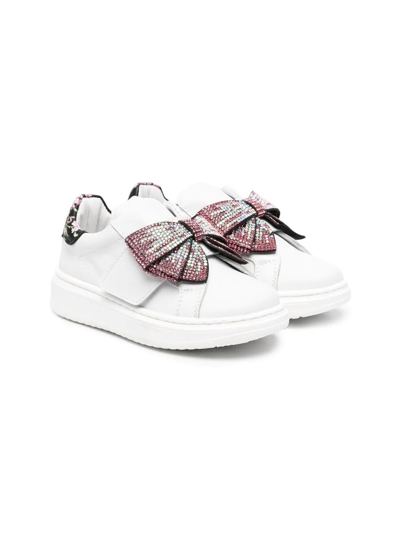 Monnalisa Embellished Bow-detail Trainers In White