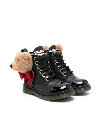 Monnalisa Teddy Bear-detail Ankle Boots In Black