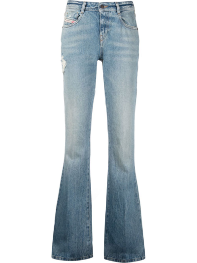 Diesel Ebbey Distressed Flared Jeans In Light Blue