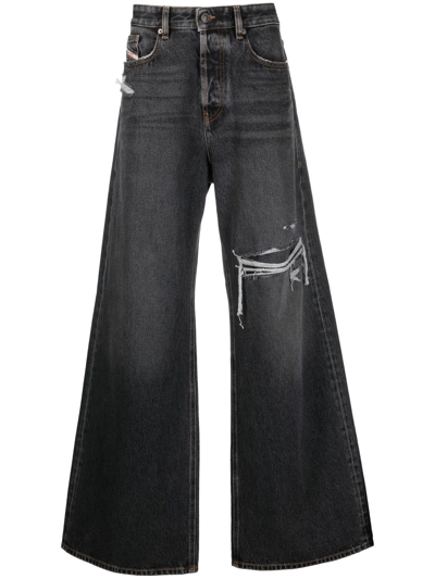 Diesel D-rise Ripped Straight-leg Jeans In Dark Grey