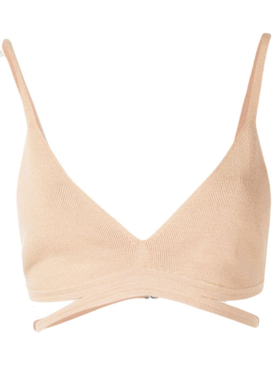 Dion Lee Ribbed-knit E-hook Bra In Brown