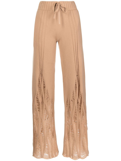 Dion Lee Distressed High-waist Cashmere Trousers In Camel