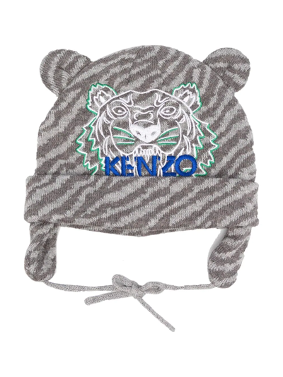 Kenzo Babies' Tiger-design Embroidered Hat In Grey