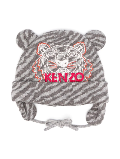 Kenzo Babies' Cotton & Cashmere Knit Beanie W/logo In Grey