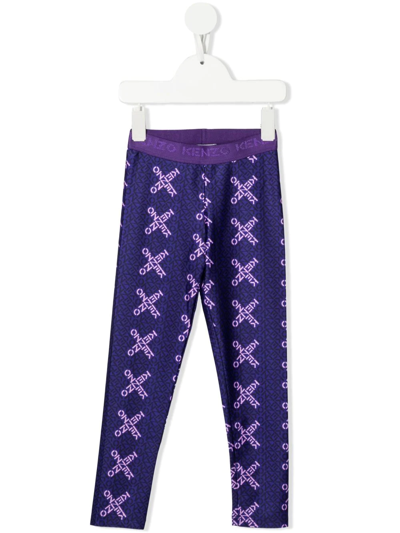 Kenzo Kids' Logo-print Leggings In 紫色