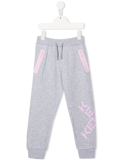 Kenzo Babies' Logo-print Cotton Track Trousers In Gray
