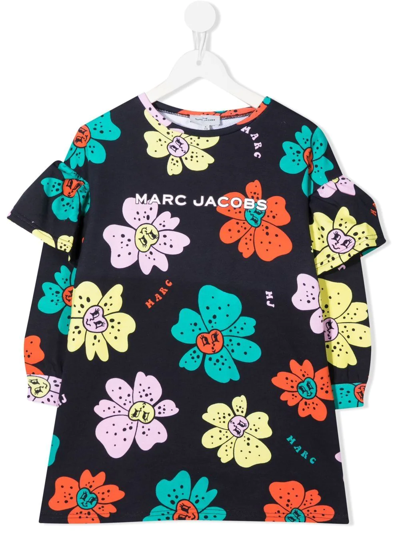 The Marc Jacobs Kids' Cotton Floral-print T-shirt Dress In 蓝色