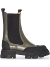 Ganni Polished-finish Ridged-sole Boots In Green