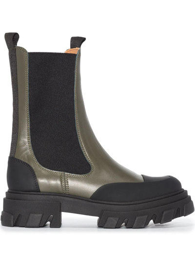 Ganni Polished-finish Ridged-sole Boots In Black
