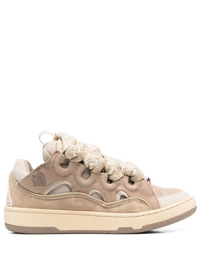 Lanvin Drag Chunky Lace-up Leather Sneakers In Beige