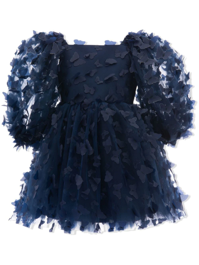 Tulleen Babies' Mariposa Floral-appliqué Dress In Blue