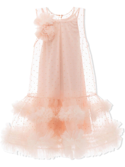 Tulleen Babies' Milani Floral-appliqué Tulle Dress In Pink