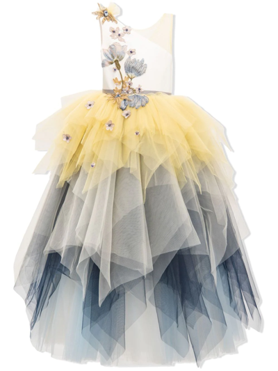 Tulleen Kids' Gemini Floral-embroidered Dress In Blue