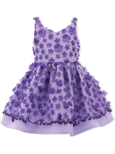 Tulleen Kids' Ravine Floral-appliqué Dress In Purple