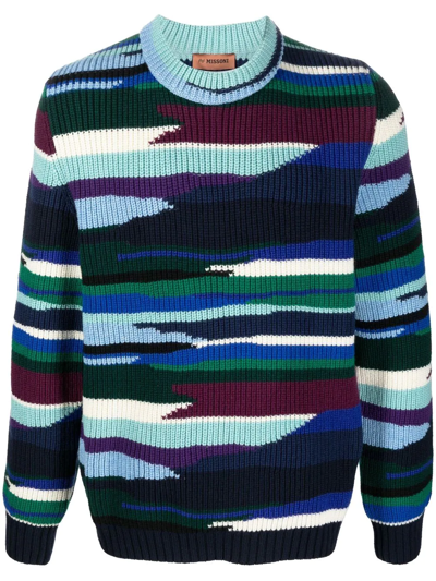 Missoni Abstract-print Relaxed-fit Wool Jumper In Blue