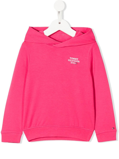 Tommy Hilfiger Kids' Nyc Logo-embroidered Hoodie In 粉色