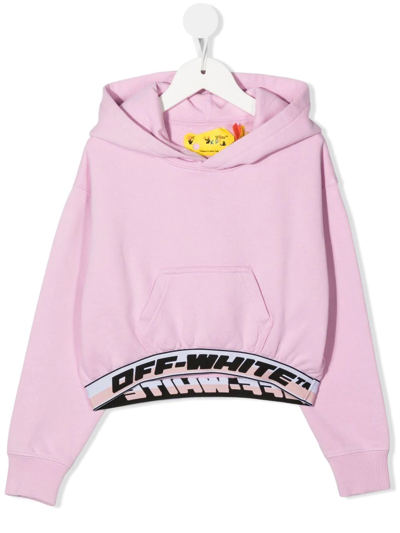 Off-white Logo-waistband Cotton Hoodie In Rosa