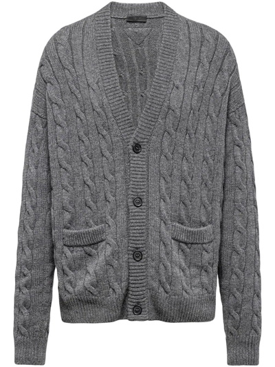 Prada Cable-knit Cashmere Cardigan In Slate Gray