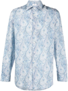 Etro Light Blue Cotton Shirt With All-over Paisley Pattern