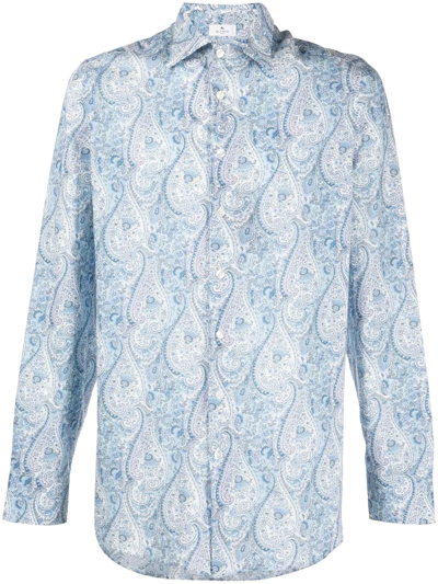 Etro Paisley-print Cotton Shirt In Cobalt Blue