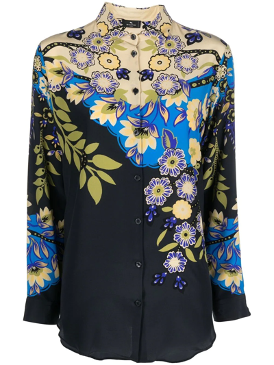 Etro Floral-print Silk Shirt In Multicolor