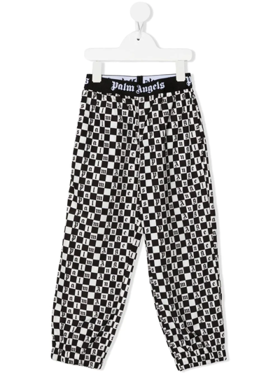 Palm Angels Kids' Checked-logo Track Pants In Black