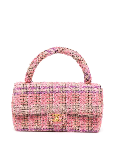 Pre-owned Chanel 1995 Cc Turn-lock Tweed Top-handle Bag In Pink