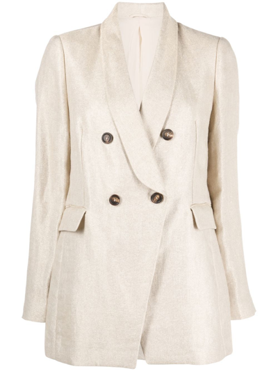 Brunello Cucinelli Double-breasted Shawl-lapel Jacket In Nude