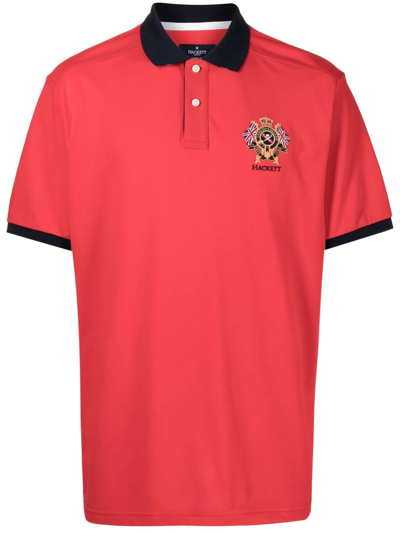 Hackett Logo-embroidered Polo Shirt In Red