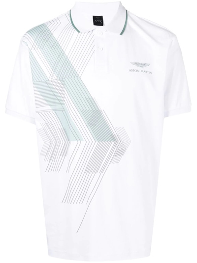 Hackett X Aston Martin Geometric Polo Shirt In White