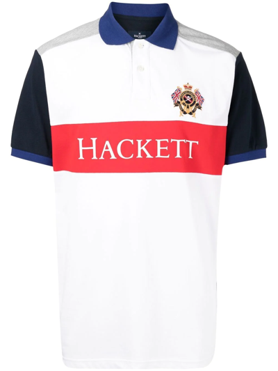 Hackett Colour-block Polo Shirt In White