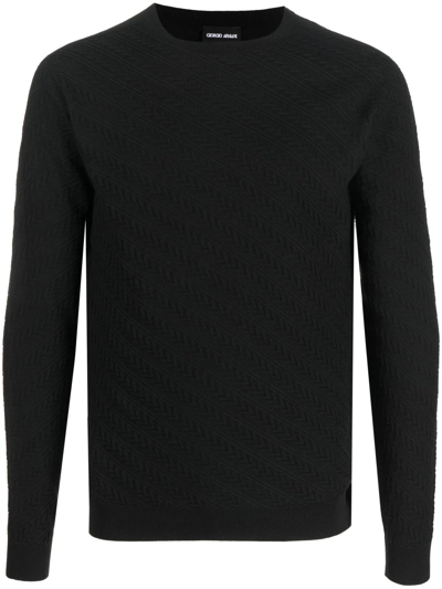 Giorgio Armani Fine Knit Virgin-wool Jumper In Navy Blue