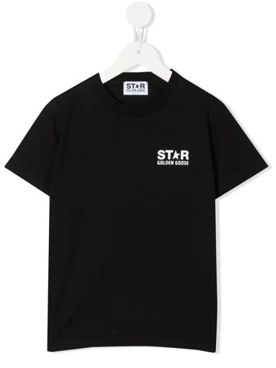 Golden Goose Black T-shirt With Contrasting White Logo On The Front And Maxi Star On The Back In Black White