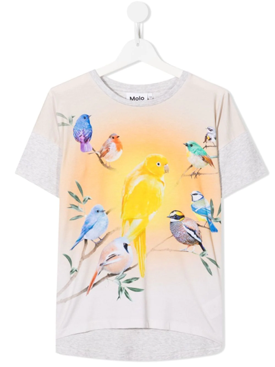 Molo Teen Bird-print Cotton T-shirt In Yellow