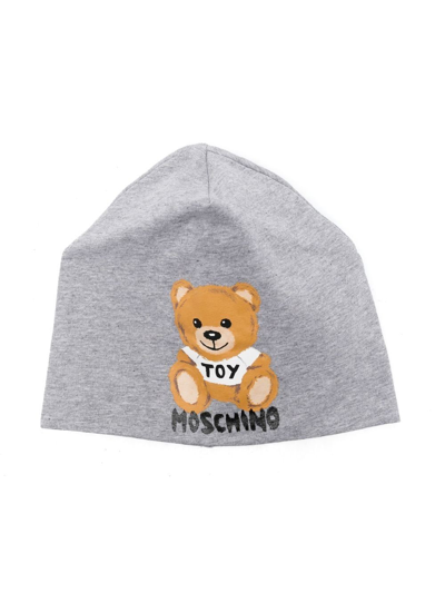 Moschino Kids' Teddy Print Beanie In Grey