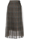 Brunello Cucinelli Pleated Silk Houndstooth Midi Skirt With Monili Tab In 褐色