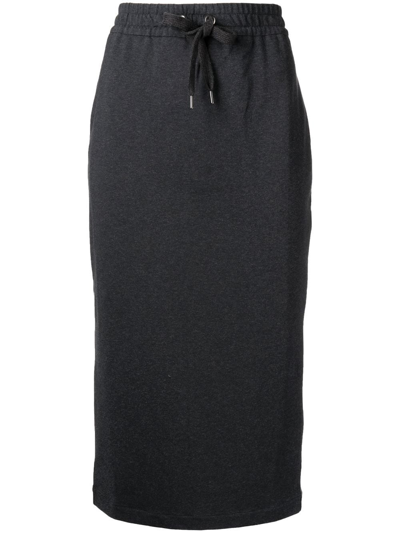 Brunello Cucinelli Drawstring Felpa Jersey Midi Skirt In Black