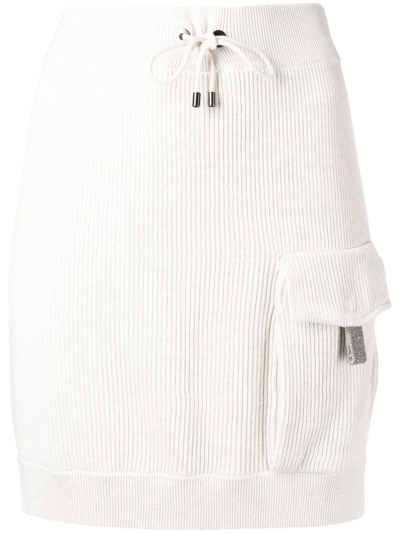 Brunello Cucinelli Drawstring Ribbed-knit Miniskirt In 白色