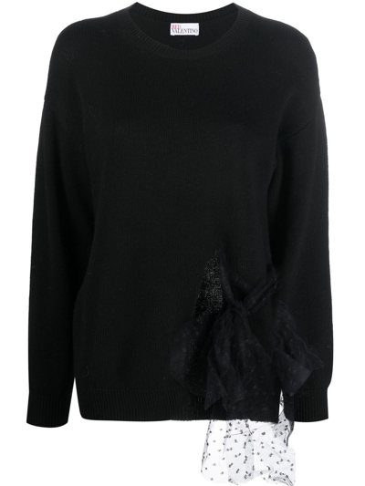 Red Valentino Tulle-detail Knitted Jumper In Black