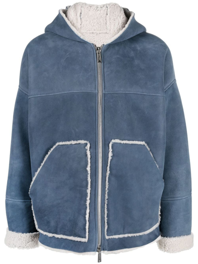 Dsquared2 Shearling-lined Hooded Jacket In Blue