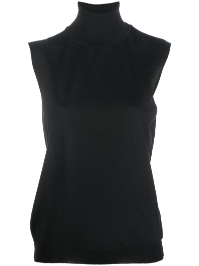 Maison Margiela Roll-neck Sleeveless Knitted Top In Black