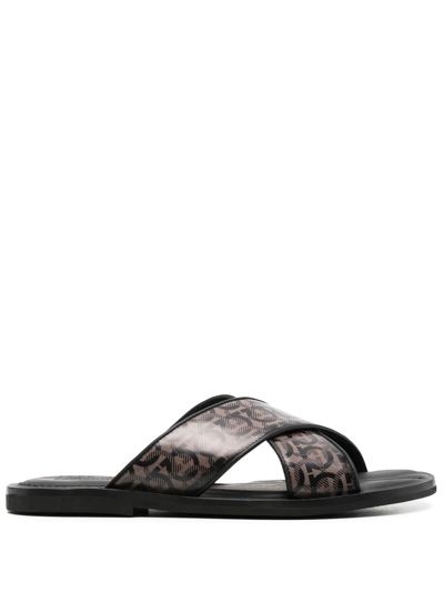 Ferragamo Gancini Crossover Strap Sandals In 黑色