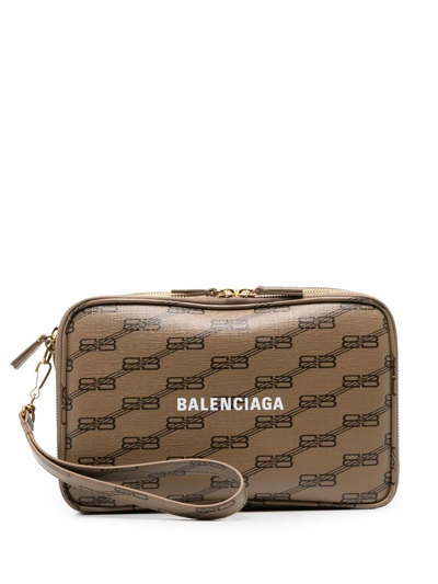 Balenciaga Bb-print Leather Clutch Bag In 褐色