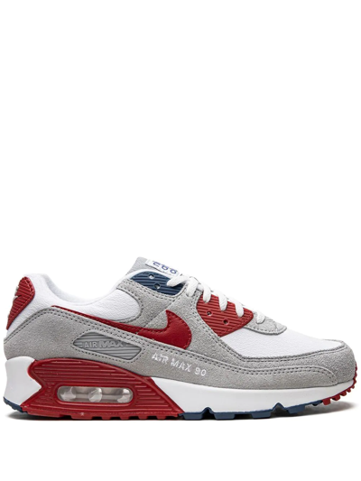 Nike Air Max 90 Trainers In Light Smoke Grey & Gym Red