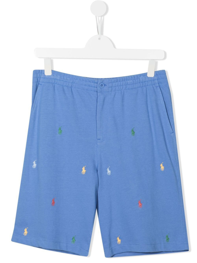 Ralph Lauren Embroidered-logo Cotton Shorts In 蓝色
