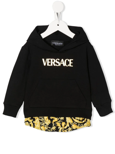 Versace Babies' Layered Logo Print Hoodie In 黑色