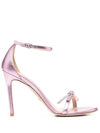 Stuart Weitzman Bow Accent Metallic Stiletto Sandals In 粉色
