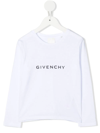 Givenchy Kids White Long Sleeve T-shirt With Signature And Logo In 白色