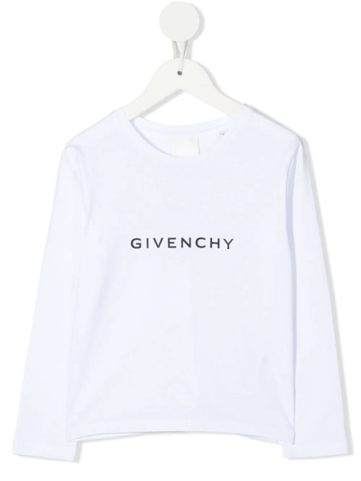 Givenchy Kids White Long Sleeve T-shirt With Signature And Logo